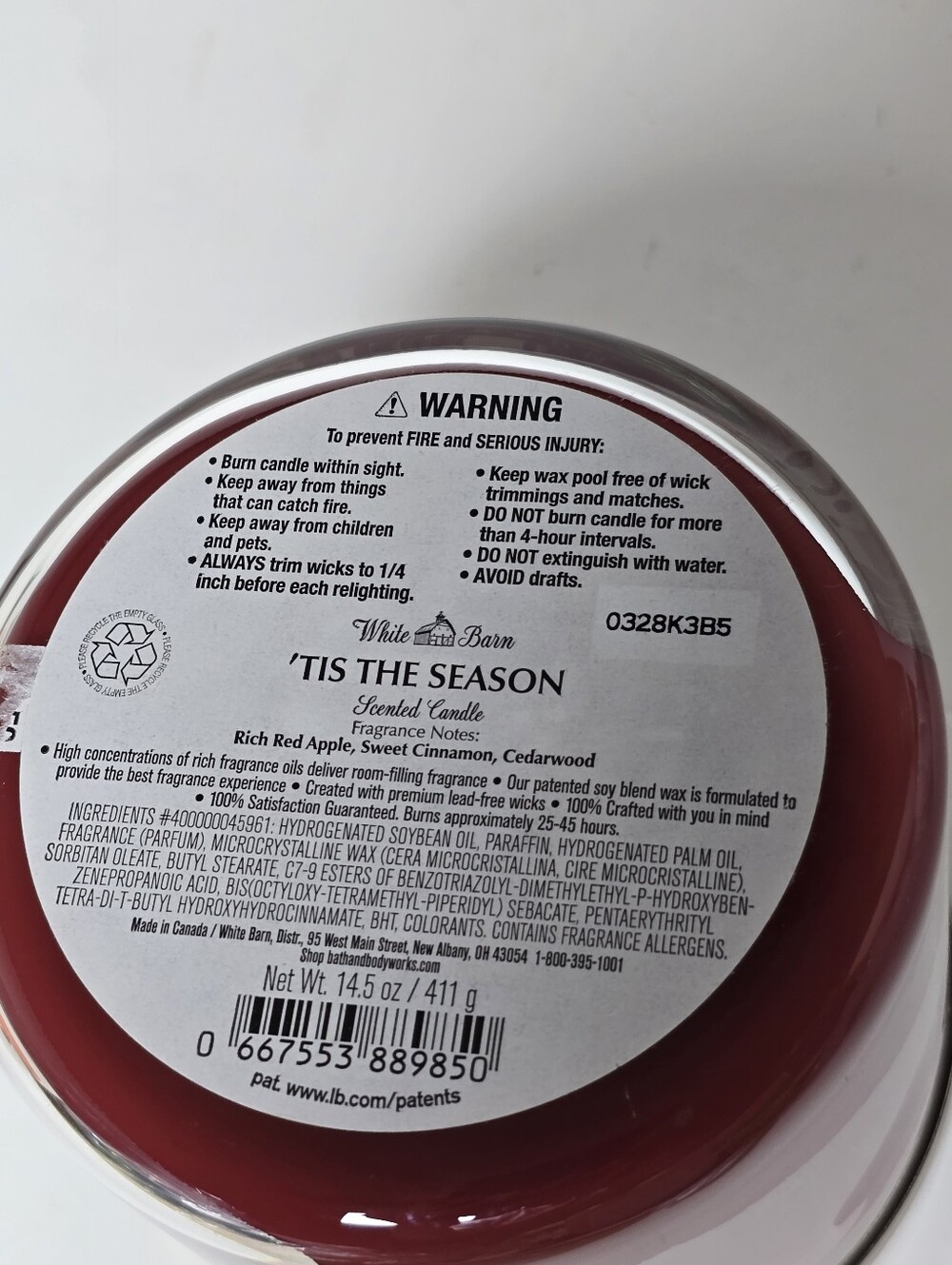 Bath & Body Works White Barn 'Tis The Season 3 Wick Candle 14.5 Oz - Picture 3 of 3